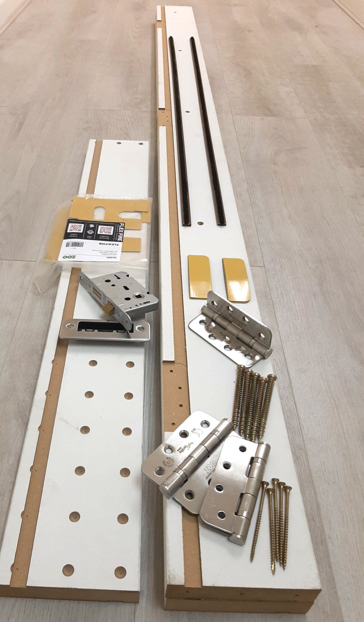 ReadyDoor fire door frame kit laid out ready to fit