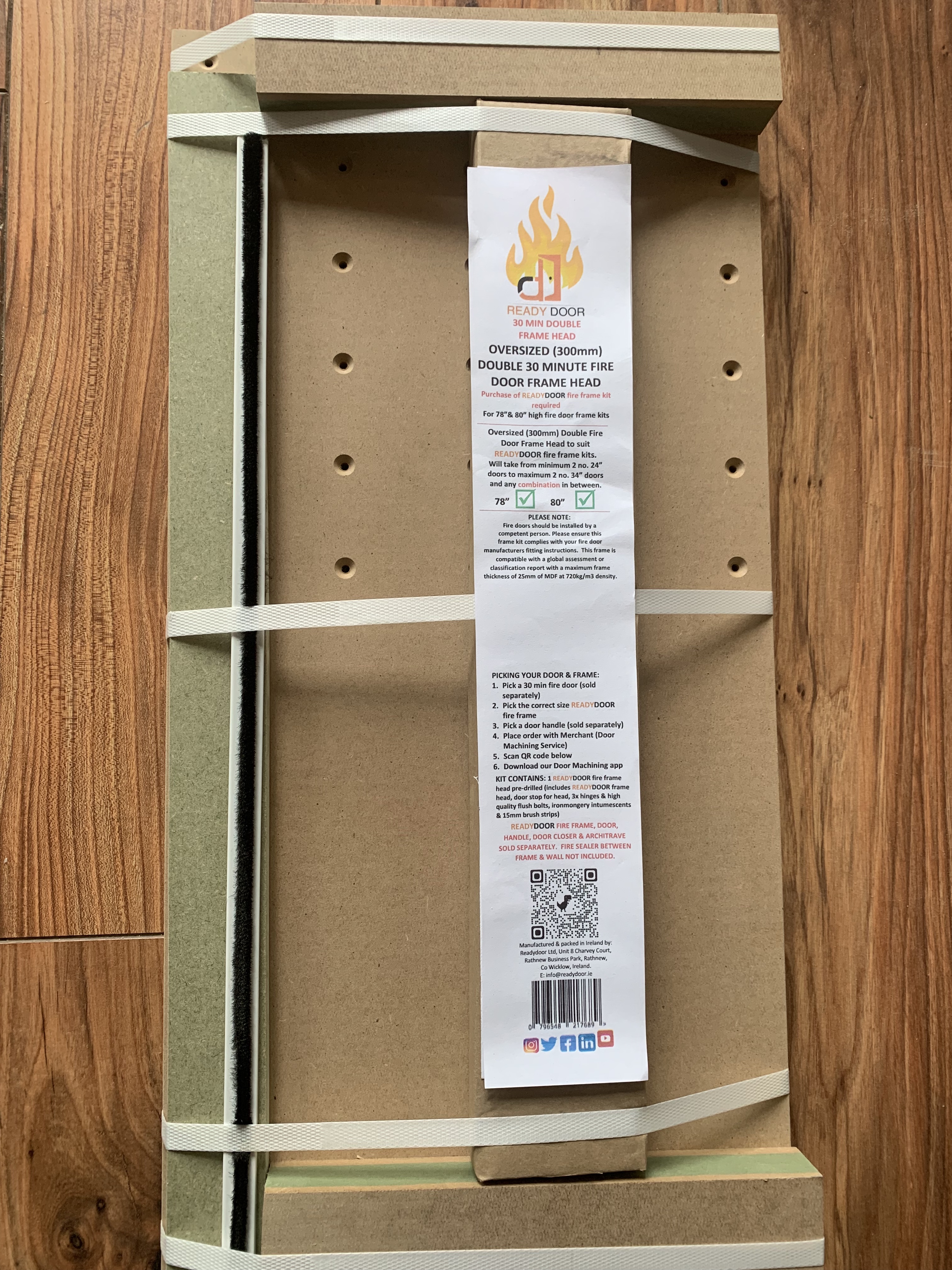 ReadyDoor fire door frame kit, boxed and ready for site delivery